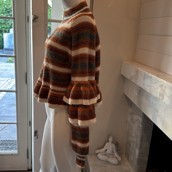 Current Air Mustard Strip Mock Neck Ruffled Sweater Size Small - Picture 7 of 15